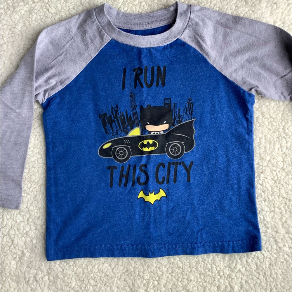 Batman I Run This City Long Sleeve Tee with Batman riding in the Batmobile 3T